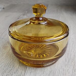1930's Paden City Amber Vanity "Powder Box" Glass Compote With Lid VINTAGE